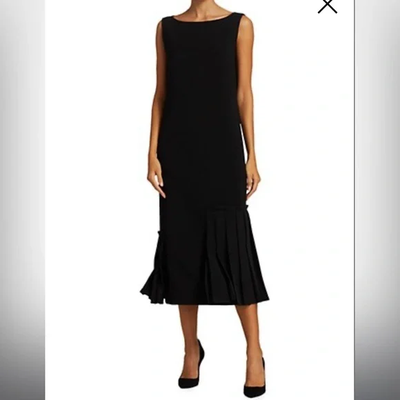 Max Mara black sleeveless boatneck pleat hem dress. 🆕 - Picture 4 of 10